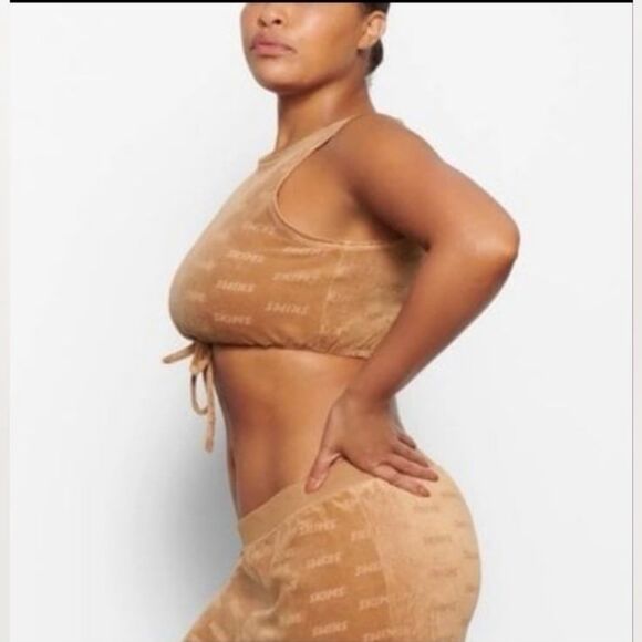 SKIMS Velour Logo Cropped Tank Pants Lounge Set - Picture 1 of 9